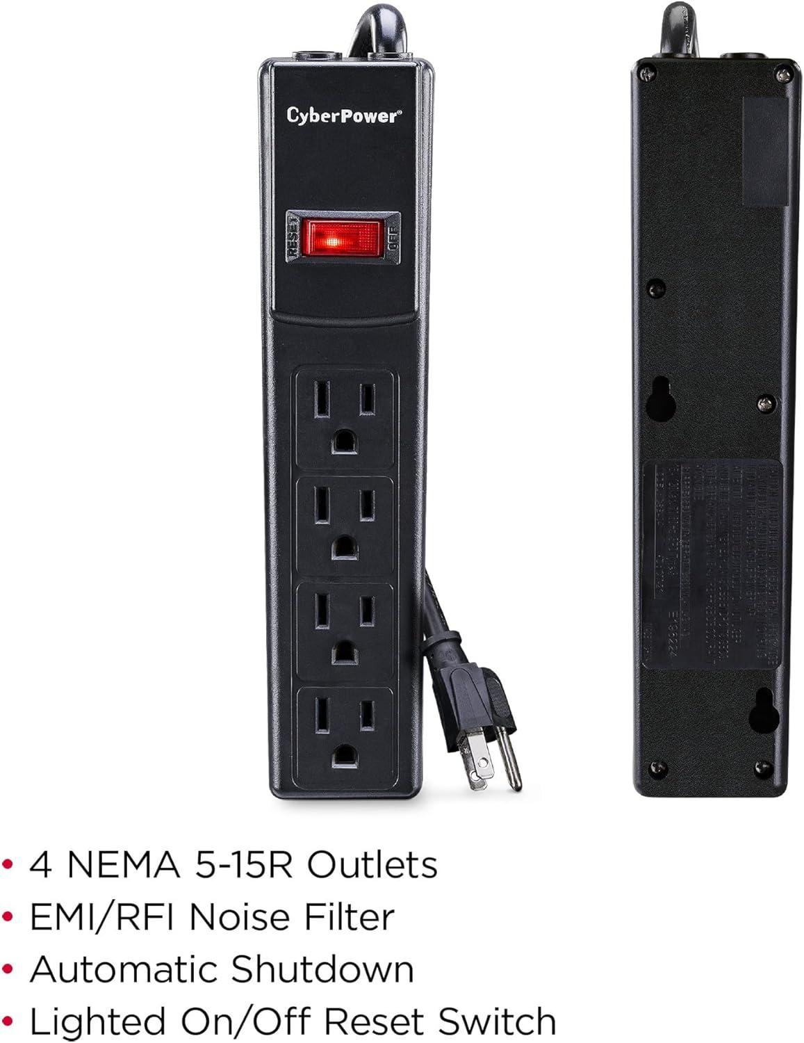 image:imageCyberPower CSB404 Essential Surge Protector 450J125V 4 Outlets 4ft Power Cord BlackSingle