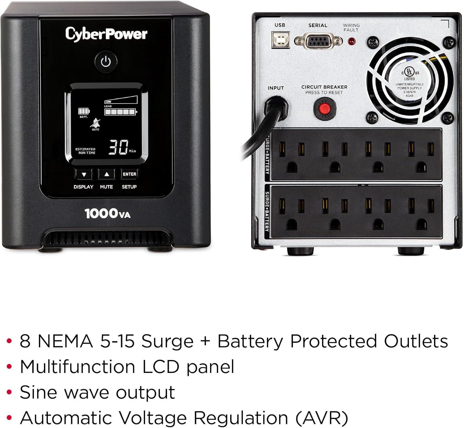 image:imageCyberPower OR1000PFCLCD PFC Sinewave UPS System 1000VA700W 8 Outlets AVR MiniTower1000VA