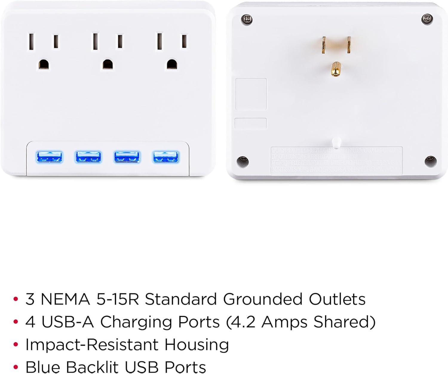 image:imageCyberPower P3WUH MultiHue Lighted Power Wall Tap 3 Outlets 4 USB Charge Ports White UL ListedP3WU