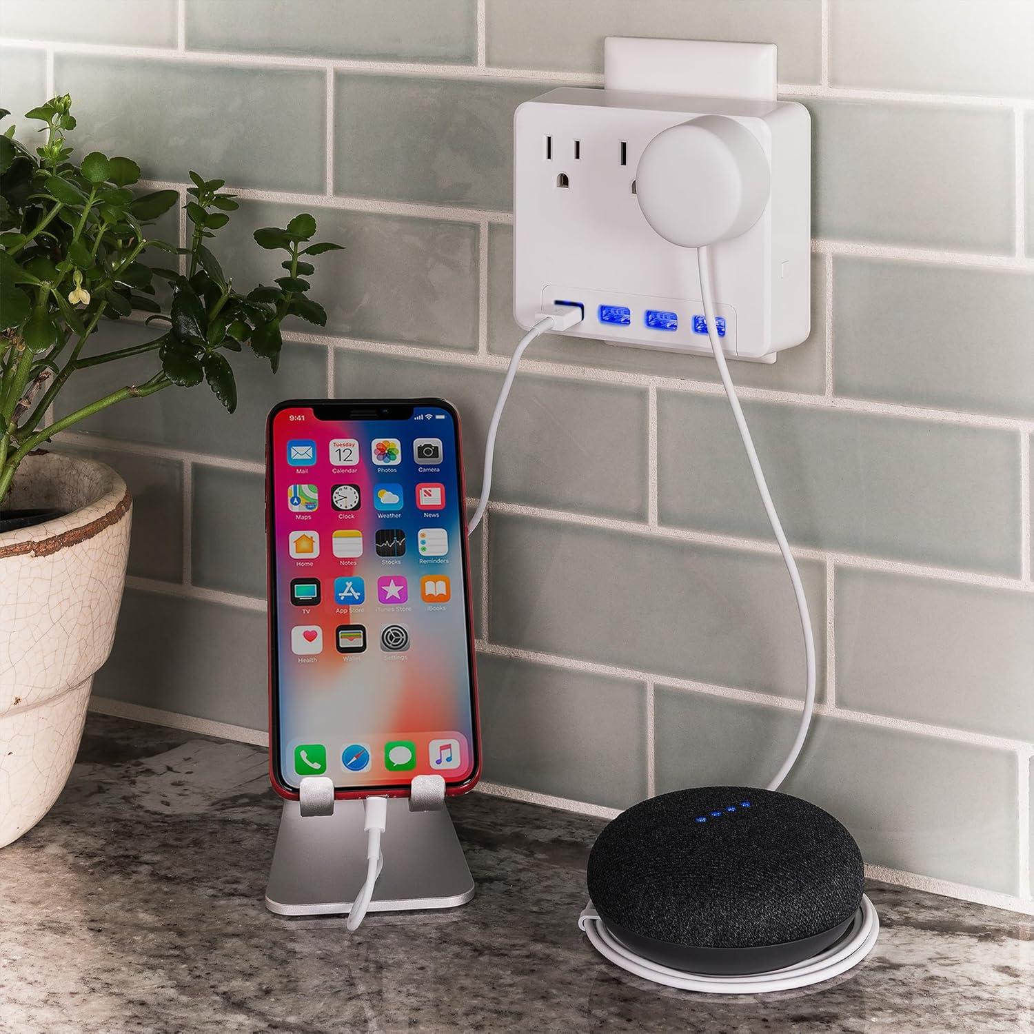 image:imageCyberPower P3WUH MultiHue Lighted Power Wall Tap 3 Outlets 4 USB Charge Ports White UL ListedP3WU