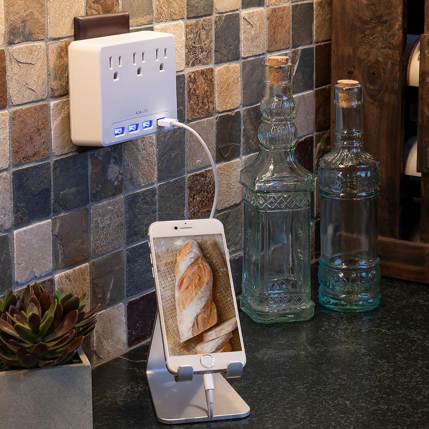image:imageCyberPower P3WUH MultiHue Lighted Power Wall Tap 3 Outlets 4 USB Charge Ports White UL ListedP3WU