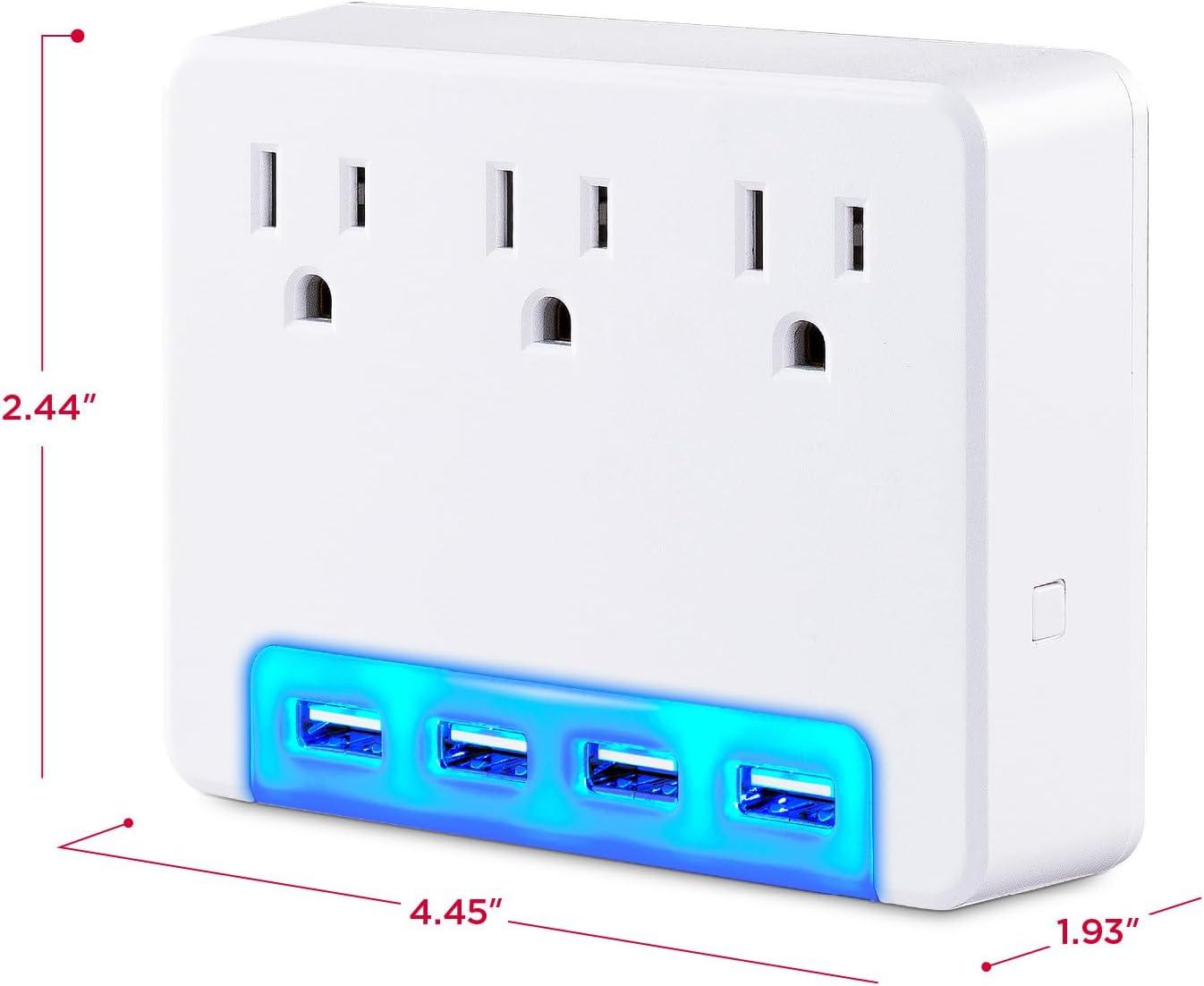 image:imageCyberPower P3WUH MultiHue Lighted Power Wall Tap 3 Outlets 4 USB Charge Ports White UL ListedP3WUH