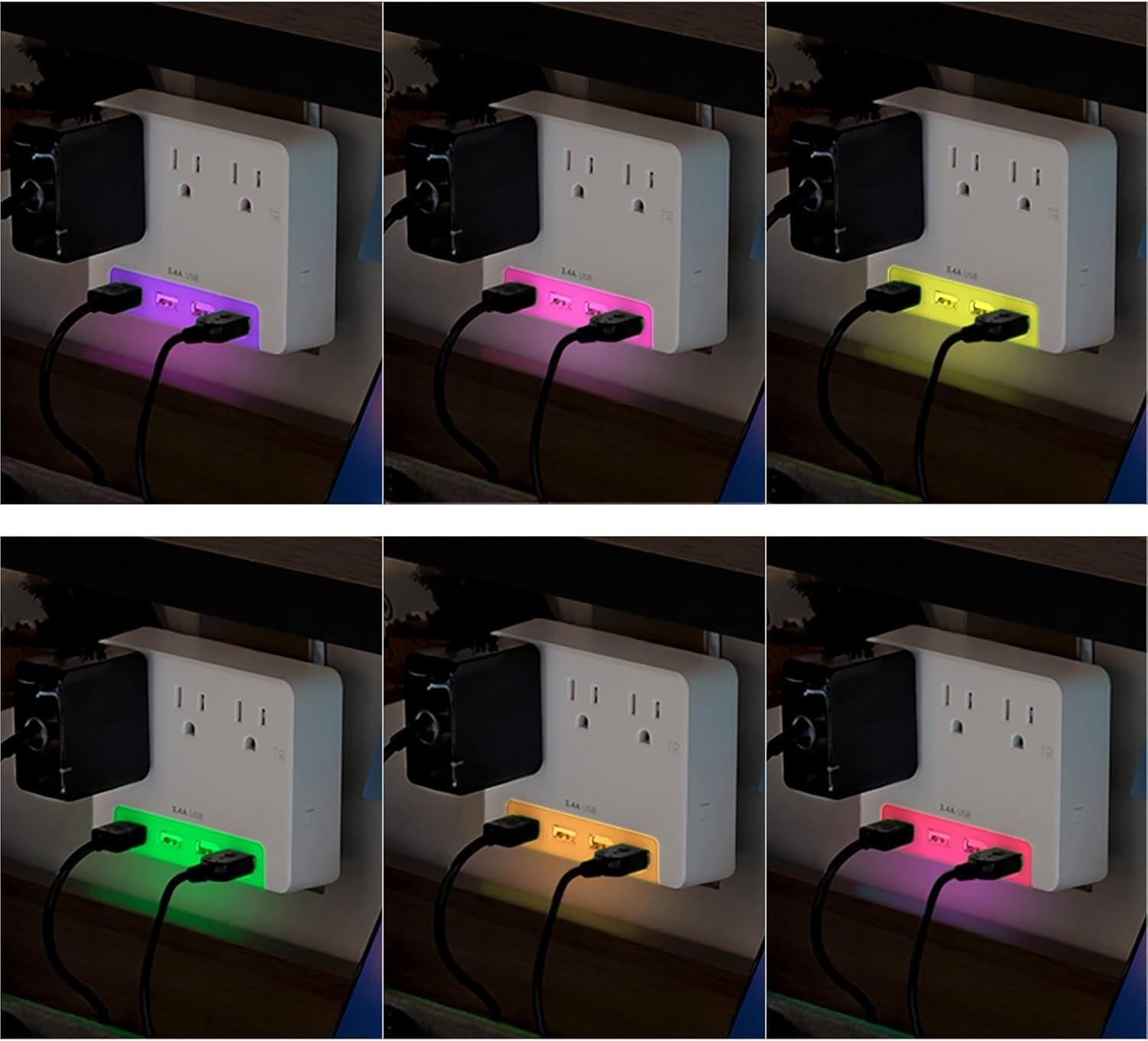 image:imageCyberPower P3WUH MultiHue Lighted Power Wall Tap 3 Outlets 4 USB Charge Ports White UL ListedP3WUH