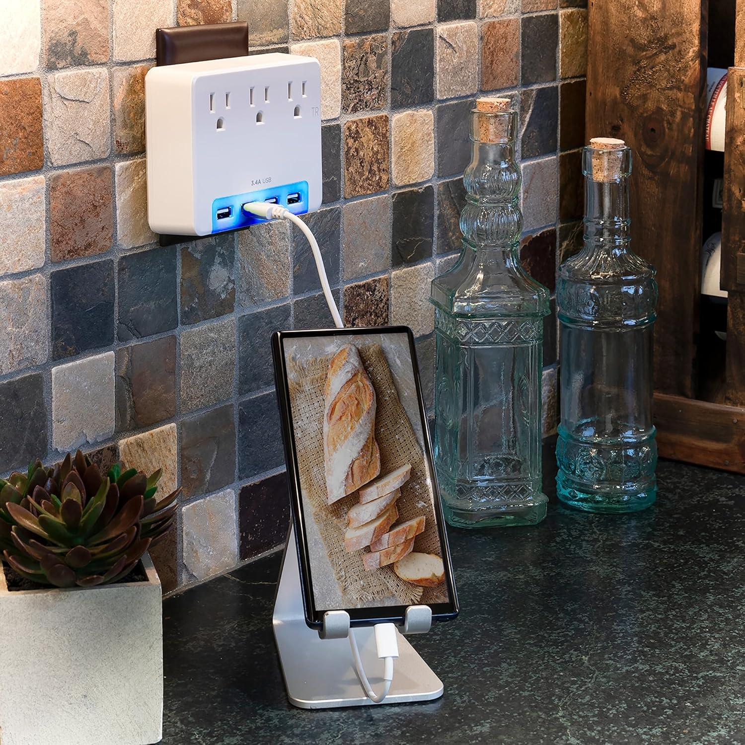 image:imageCyberPower P3WUH MultiHue Lighted Power Wall Tap 3 Outlets 4 USB Charge Ports White UL ListedP3WUN