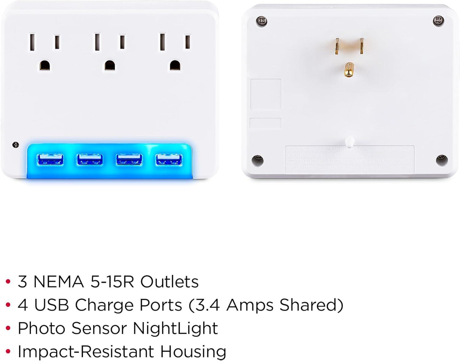 image:imageCyberPower P3WUH MultiHue Lighted Power Wall Tap 3 Outlets 4 USB Charge Ports White UL ListedP3WUN