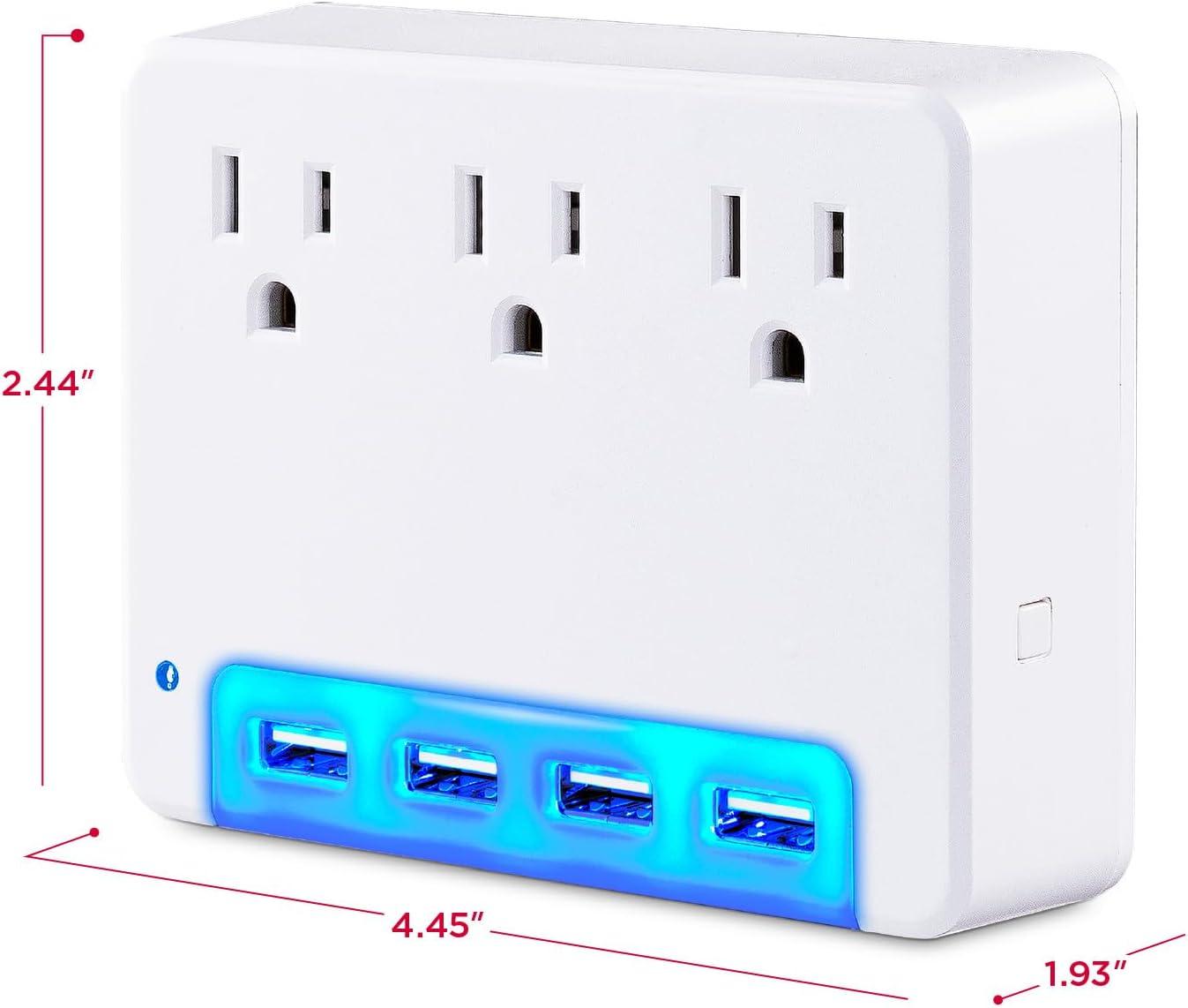 image:imageCyberPower P3WUH MultiHue Lighted Power Wall Tap 3 Outlets 4 USB Charge Ports White UL ListedP3WUN