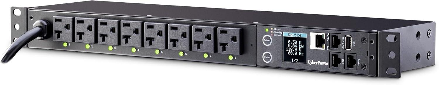 image:imageCyberPower PDU41001 Switched PDU 100120V15A Derated to 12A 8 Outlets 1U Rackmount120V20A