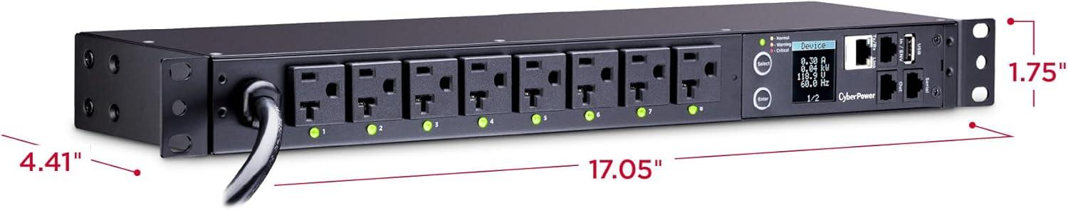 image:imageCyberPower PDU41001 Switched PDU 100120V15A Derated to 12A 8 Outlets 1U Rackmount120V20A