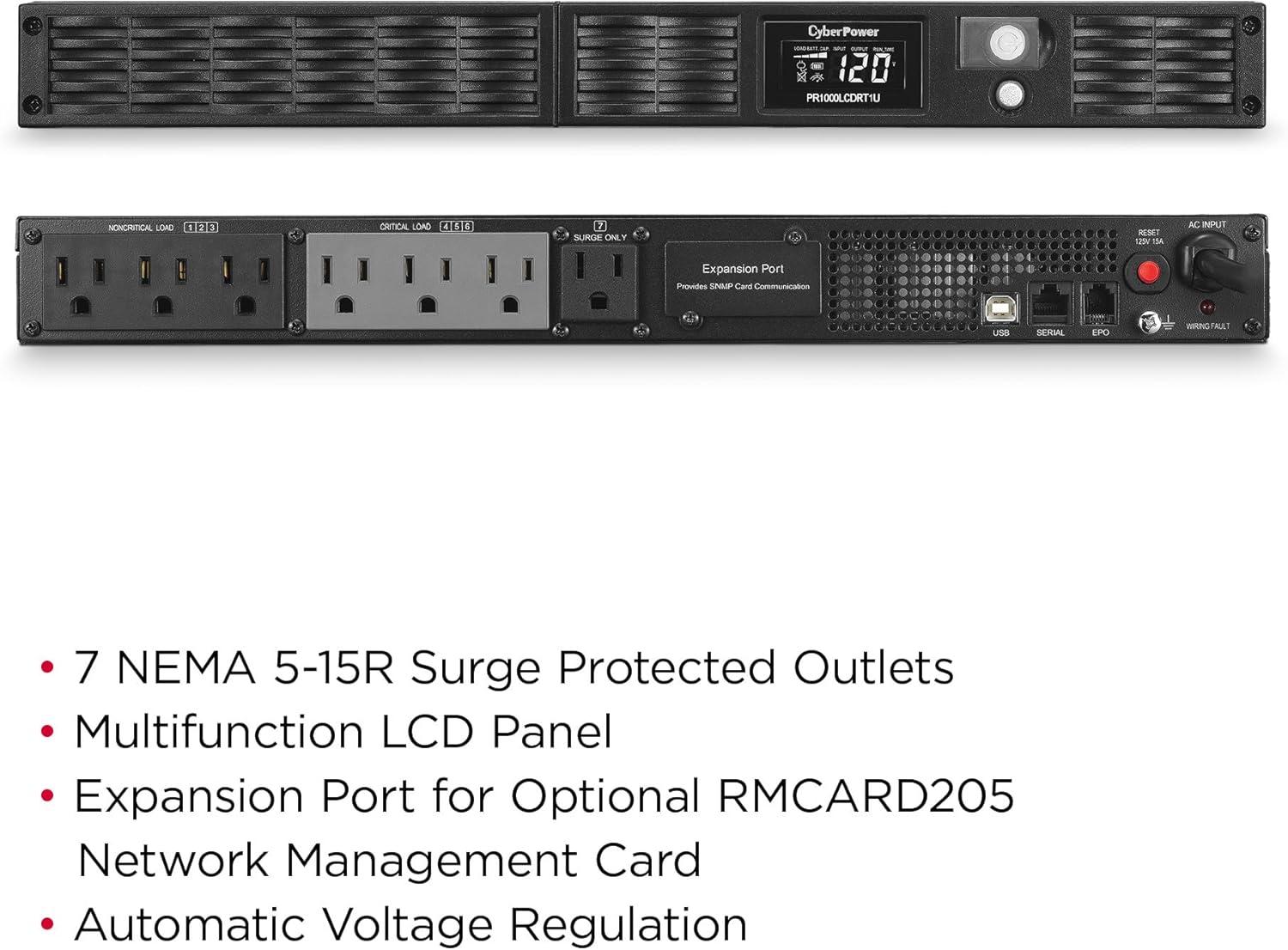 image:imageCyberPower PR750LCDRT1U Smart App Sinewave UPS System 750VA600W 7 Outlets AVR 1U RackTower1000VA800W