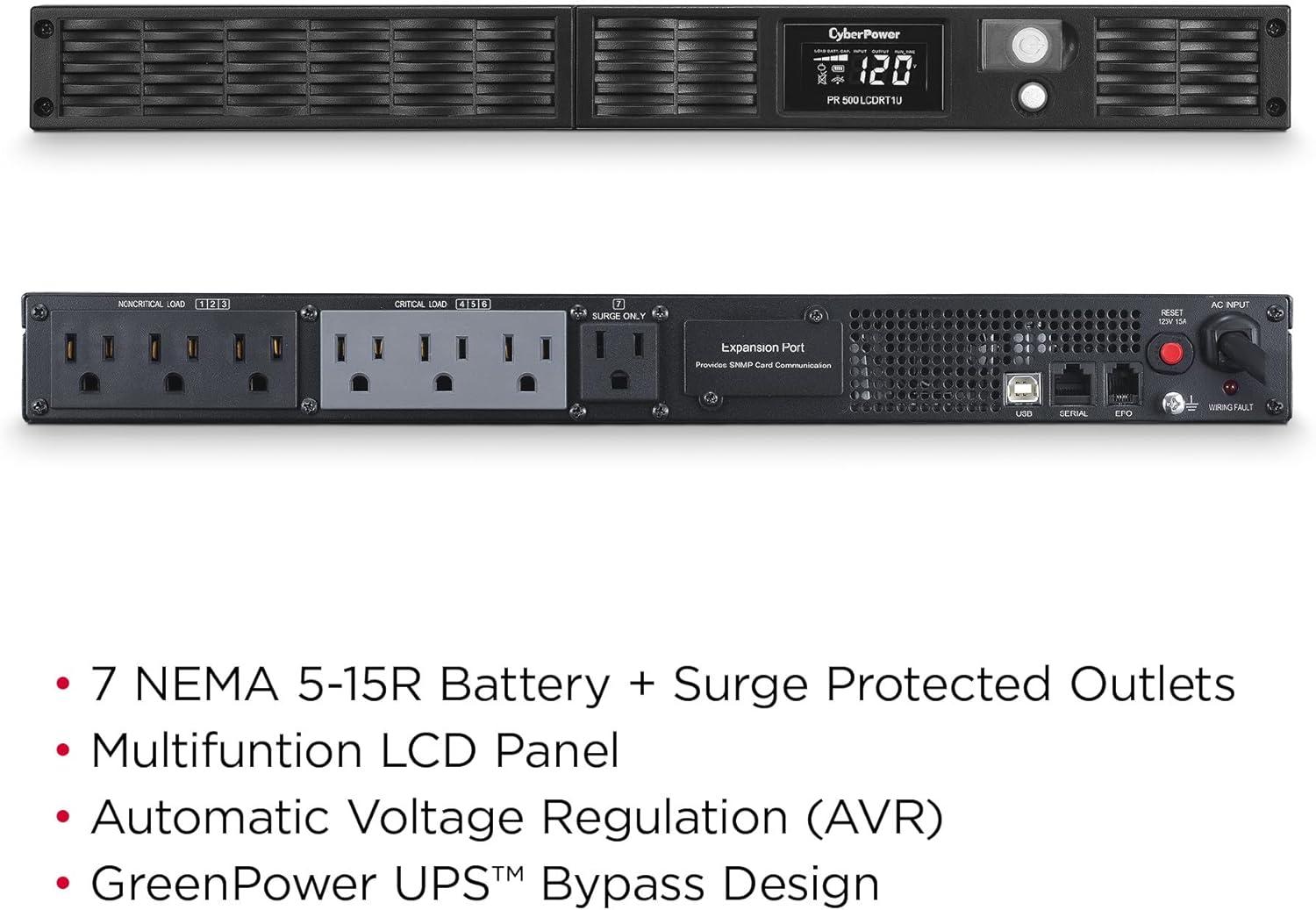 image:imageCyberPower PR750LCDRT1U Smart App Sinewave UPS System 750VA600W 7 Outlets AVR 1U RackTower500VA400W