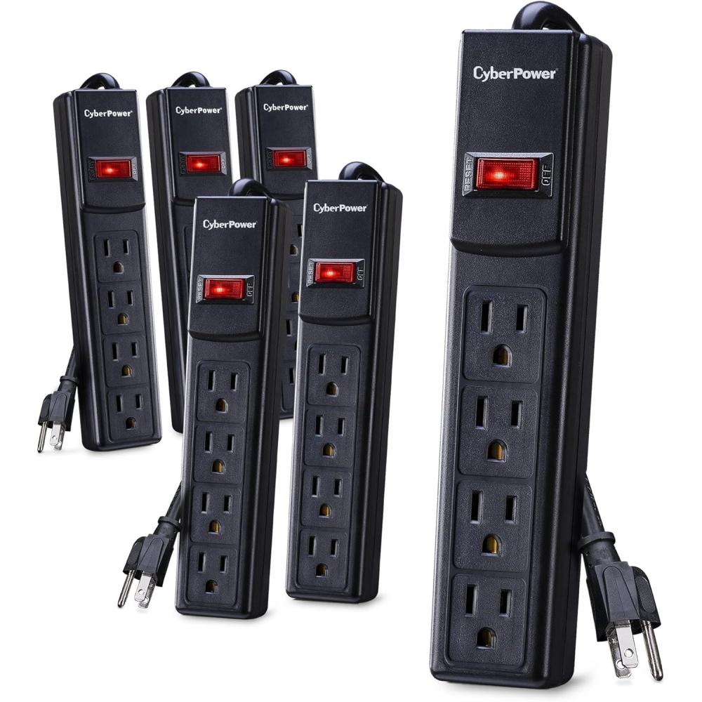 image:imageCyberPower CSB404 Essential Surge Protector 450J125V 4 Outlets 4ft Power Cord Black6 Pack