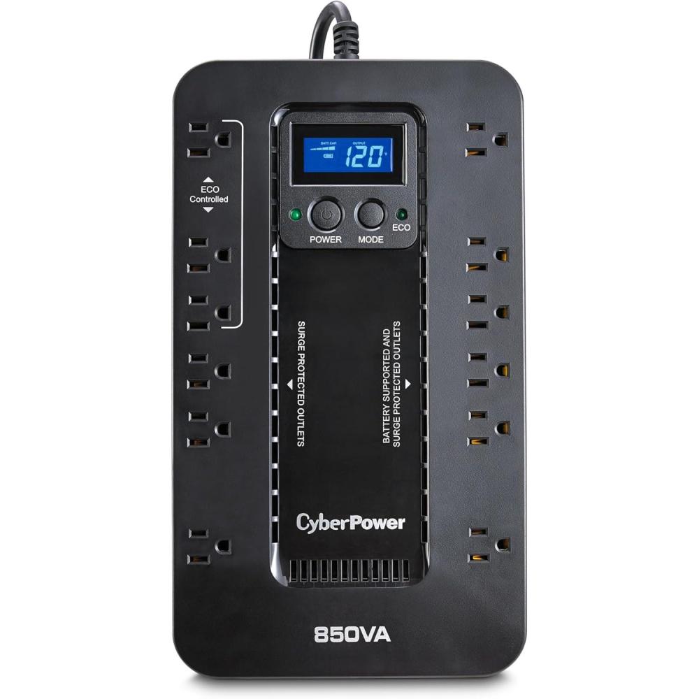 image:imageCyberPower EC850LCD Ecologic UPS Battery Backup and Surge Protector 850VA510W 12 Outlets ECO Mode Compact UL Certified850VA LCD