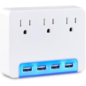 CyberPower P3WUH Multi-Hue Lighted Power Wall Tap, 3 Outlets, 4 USB Charge Ports, White, UL Listed(P3WUH)