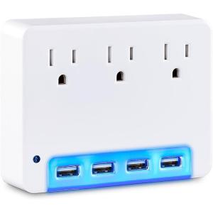 CyberPower P3WUH Multi-Hue Lighted Power Wall Tap, 3 Outlets, 4 USB Charge Ports, White, UL Listed(P3WUN)