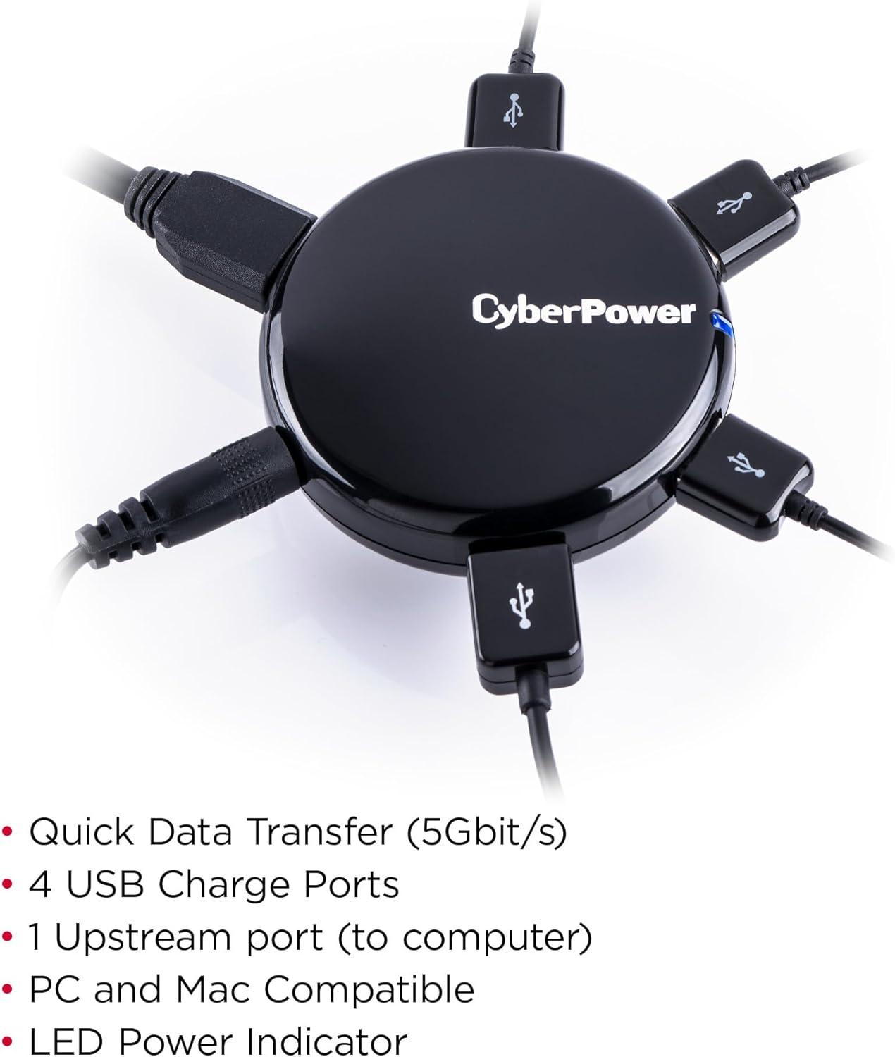 image:imageCyberPower CPH430PW USB 30 Hub 4Port SuperSpeed 5Gbps Transfer AC Adapter WhiteBlack