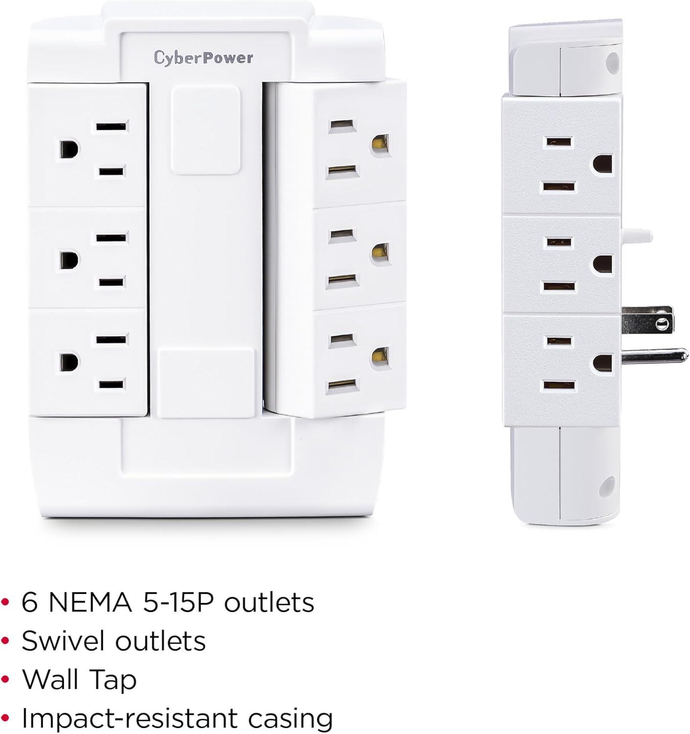 image:imageCyberPower GT600P 6 Outlet Swivel Grounded Wall Tap White1 Count Pack of 1