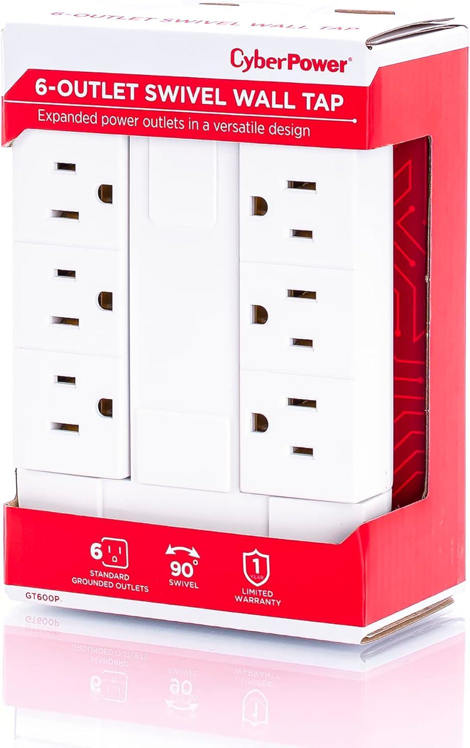 image:imageCyberPower GT600P 6 Outlet Swivel Grounded Wall Tap White1 Count Pack of 2