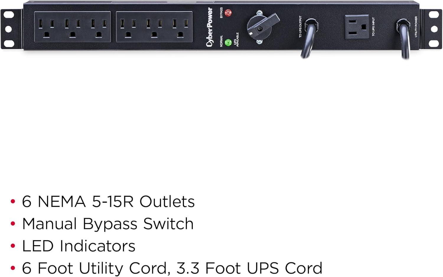 image:imageCyberPower MBP15A6 Maintenance Bypass PDU 120V15A 6 Outlets 1U Rackmount Black