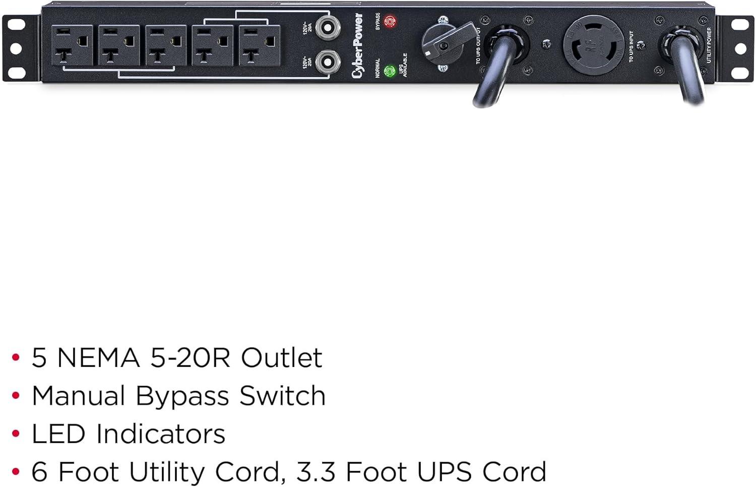 image:imageCyberPower MBP30A5 Maintenance Bypass PDU 120V30A 5 Outlets 1U RackmountMaintenance Bypass PDU