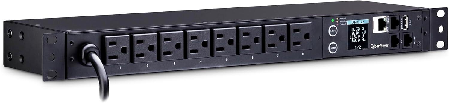 image:imageCyberPower PDU31001 Monitored PDU 100120V15A 8 Outlets 1U Rackmount