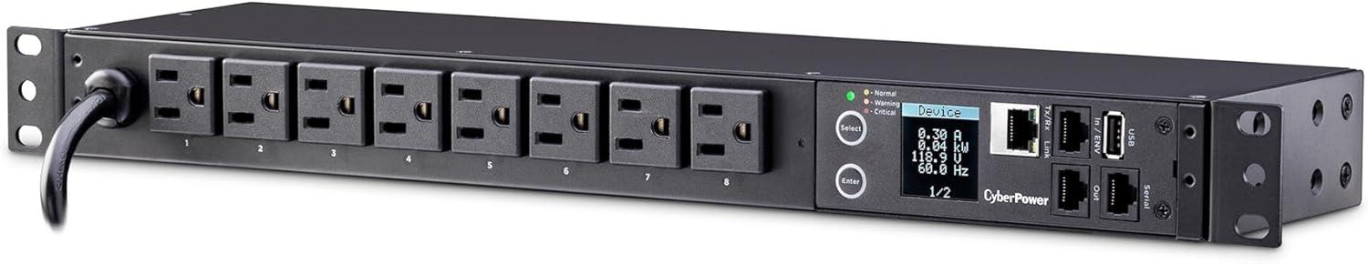 image:imageCyberPower PDU31001 Monitored PDU 100120V15A 8 Outlets 1U Rackmount