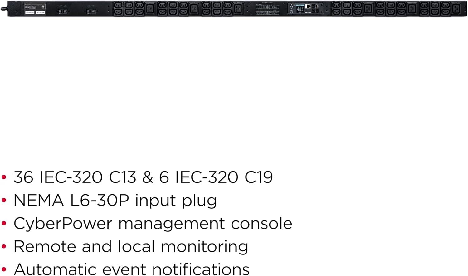 image:imageCyberPower PDU31106 Monitored PDU 200240V 30A 42 Outlets 0U Rackmount