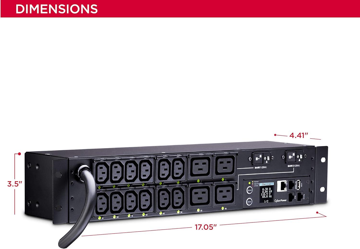 image:imageCyberPower PDU41008 Power Distribution Unit Switched 200240V 30A Derated to 24A 16 Outlets 2U Rackmount