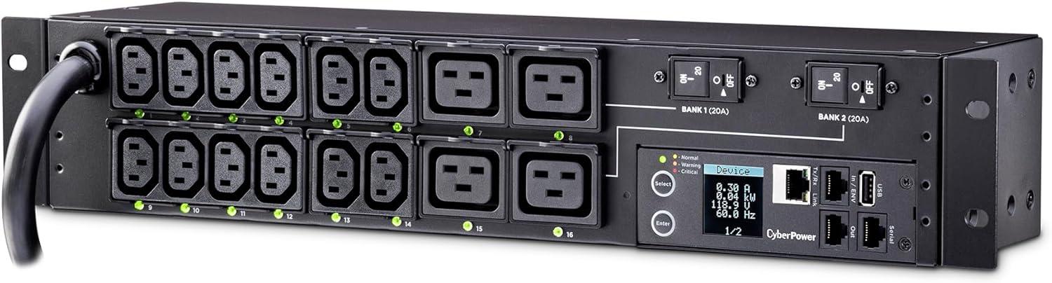 image:imageCyberPower PDU41008 Power Distribution Unit Switched 200240V 30A Derated to 24A 16 Outlets 2U Rackmount
