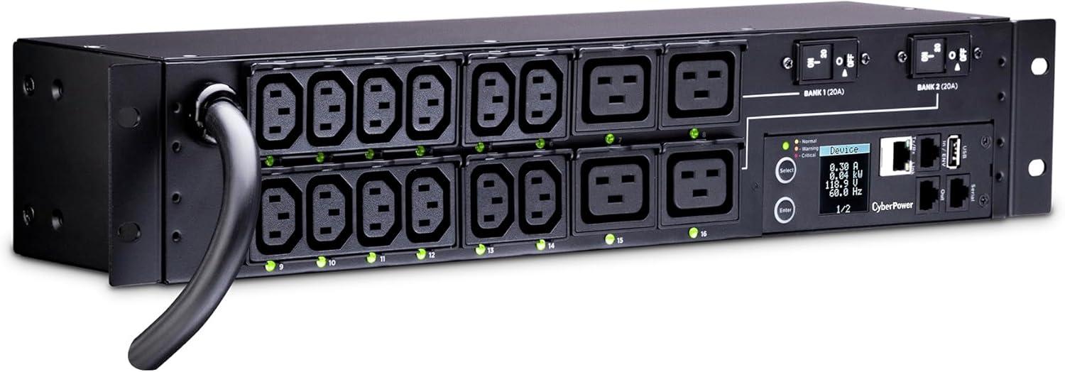 image:imageCyberPower PDU41008 Power Distribution Unit Switched 200240V 30A Derated to 24A 16 Outlets 2U Rackmount