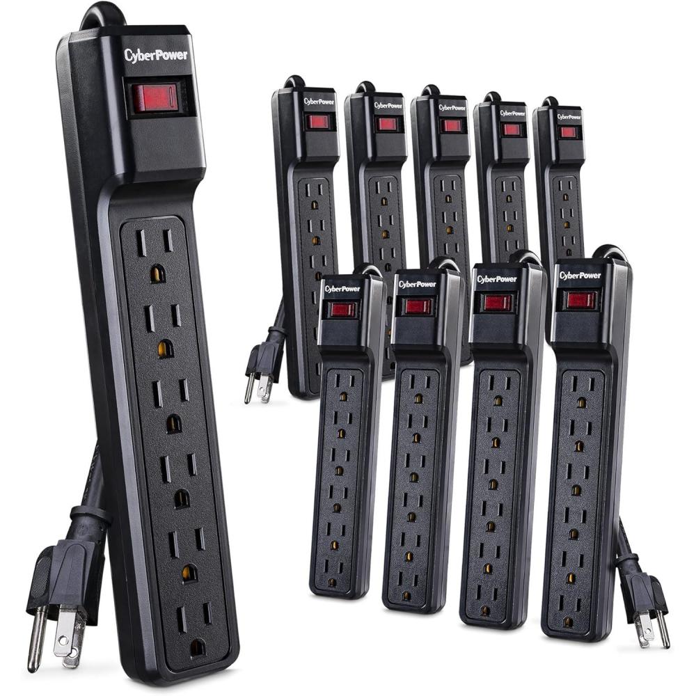 image:imageCyberPower CSB6012 Essential Surge Protector 1200J125V 6 Outlets 12ft Power Cord Black10 Pack