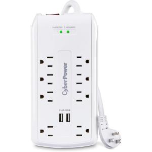 CyberPower CSP806U Professional Surge Protector, 3000J/125V, 15A, 8 Outlets, 2 USB Charging Ports, 6 Foot Cord, White