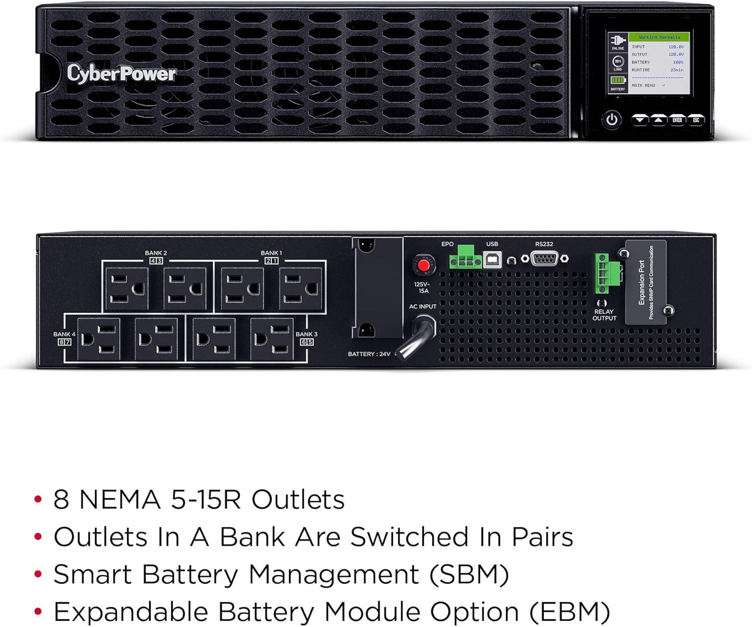 image:imageCyberPower OL1KRTHD HighDensity Smart App Online Sinewave UPS System Double Conversion 1000VA1000W 8 Outlets 2U RackTower