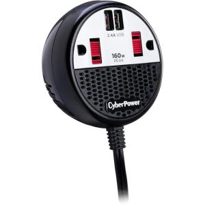 CyberPower CPS160PPB2U‑FC 160W Power Inverter, 12V DC to 120V AC Car Converter with 2 AC Outlets & Dual USB Ports (2.4A Shared), 100W Continuous Output, Compact Vehicle Power Adapter, 2‑Year Warranty