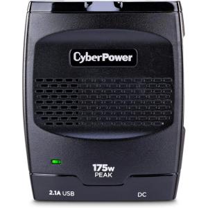 CyberPower CPS175PSU‑FC 175W Power Inverter, 12V DC to 120V AC Car Converter with 2 AC Outlets & 2.1A USB Port, 120W Continuous Output, Slim Portable Vehicle Power Adapter, 2‑Year Warranty